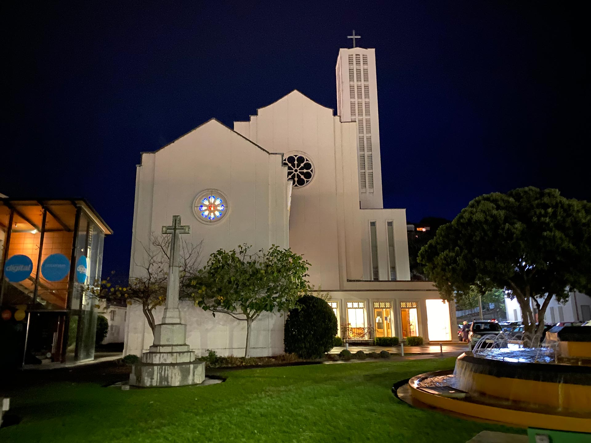 Waiapu Cathedral Napier external at night