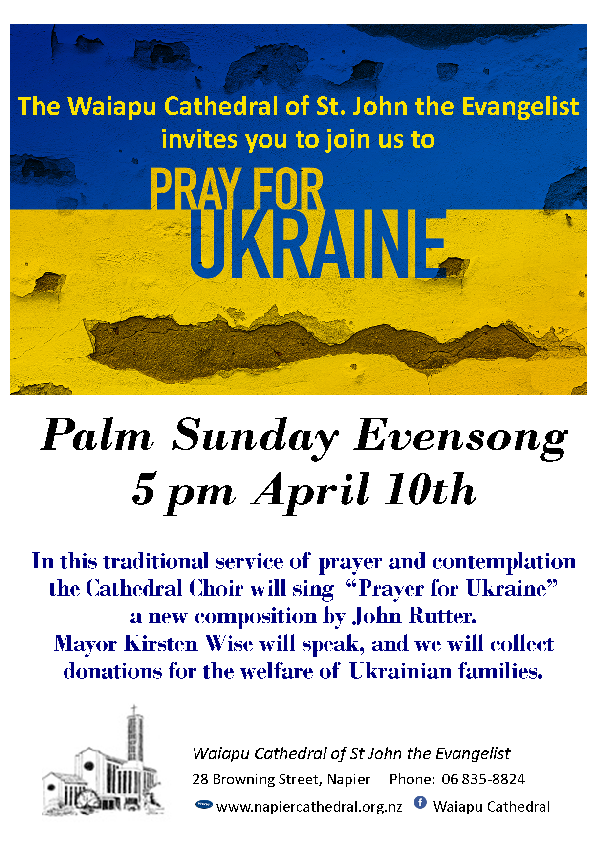 Palm Sunday Service Prayers for Ukraine Waiapu Anglican Cathedral