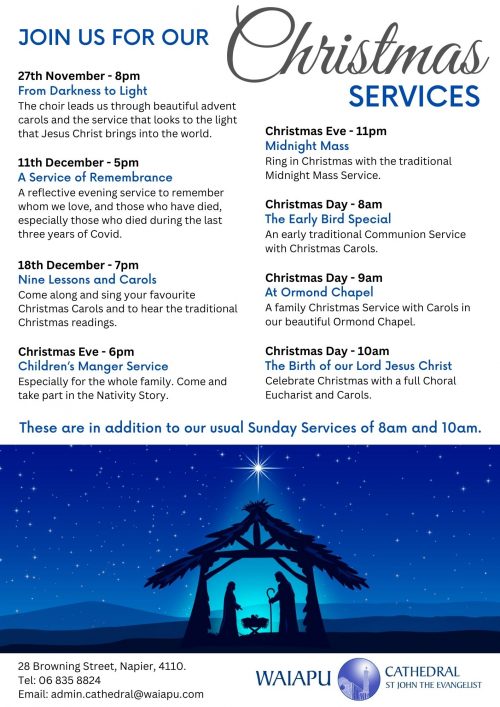 Poster listing the Christmas services at the Cathedral